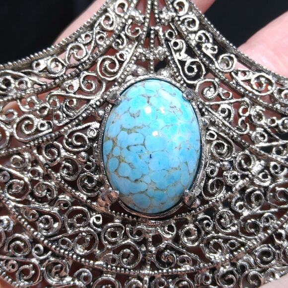 Vintage 1960s Hollycraft Faux Turquoise Large Pendant - Picture 4 of 10